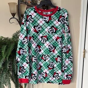 Disney 100 Men’s Fleece Pajama Top Christmas Santa Mickey Mouse Holiday Plaid